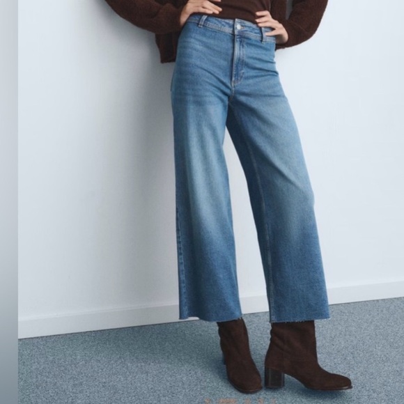 Mango Denim - NWT Mango High Waisted Wide-Leg Coulotte Blue Jeans sz 14